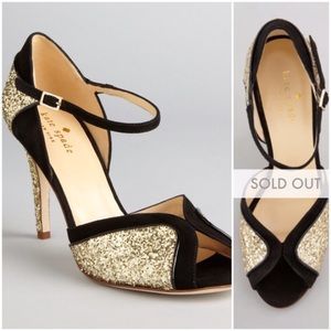 Gold Glitter Ankle Strap Kate Spade High Heels